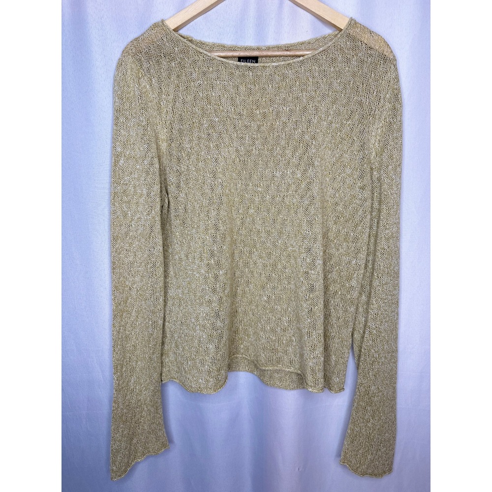 Eileen Fisher Open Knit Roll Neck Linen Sweater, LARGE* Lagenlook Resortwear